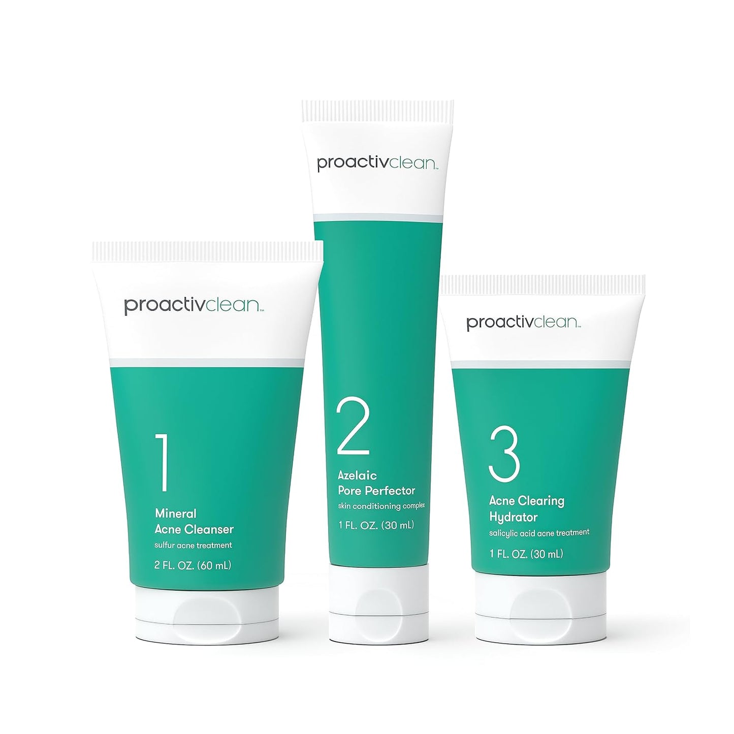 Proactiv Clean 3 Step Acne Treatment Routine- Sulfur Acne Treatment Cleanser, Azelaic Acid Serum, and Facial Moisturizer for Acne Prone Skin- 30 Day Acne Skin Care Kit w/Zits Happen¨ Pimple Patches