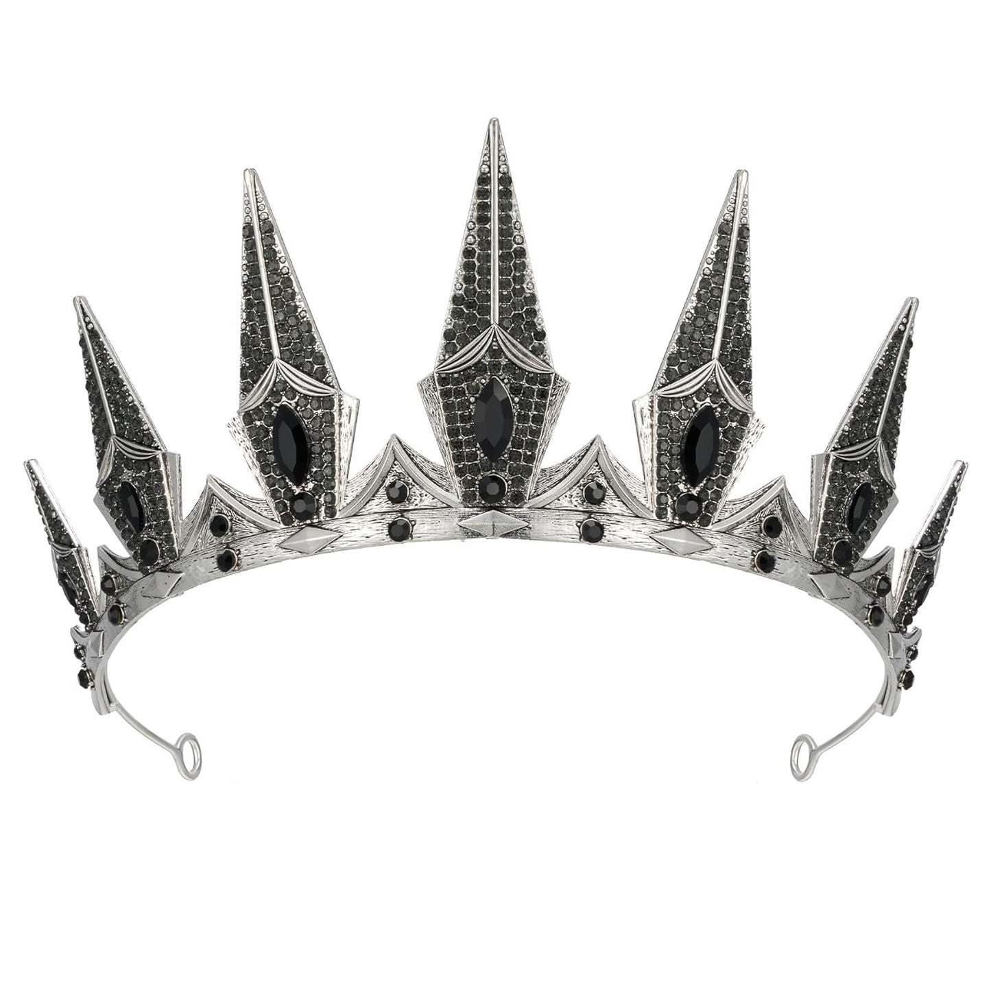 SWEETV Gothic Crowns for Women Black Tiara Queen Crown Witch Hair Accessories for Costume Halloween Prom Party, Silver