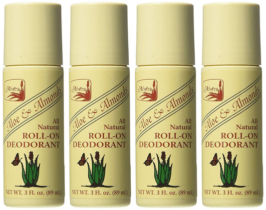 Alvera All Natural Roll-On Deodorant Aloe & Almonds - 3 Fl Oz, 4 pack