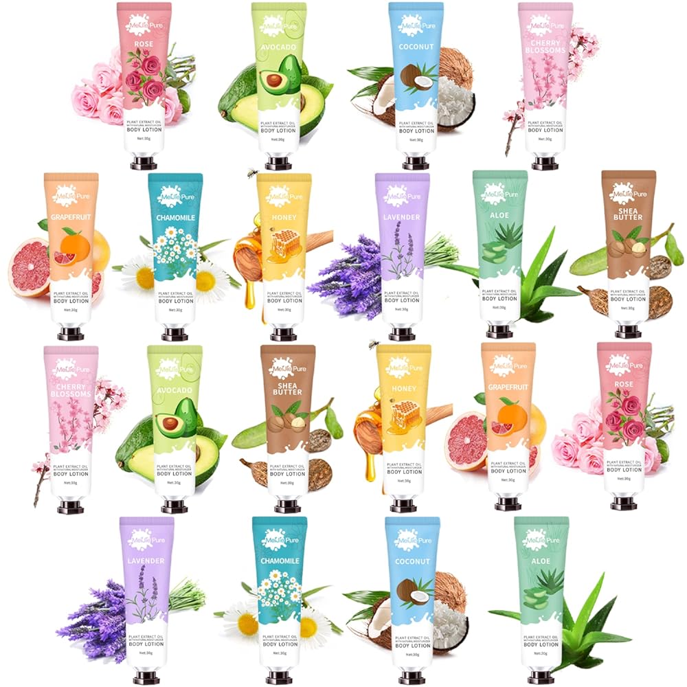 20 Pack Travel Size Body Lotion Gift Set - Natural Shea Butter Moisturizer for Dry Skin