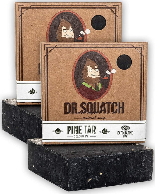 Dr. Squatch Pine Tar Soap 2-Pack Bundle - Mens Bar with Natural Woodsy Scent and Skin Exfoliating Scrub Ð Handmade with Pine, Coconut, Olive Organic Oils in USA (2 Bar Set)