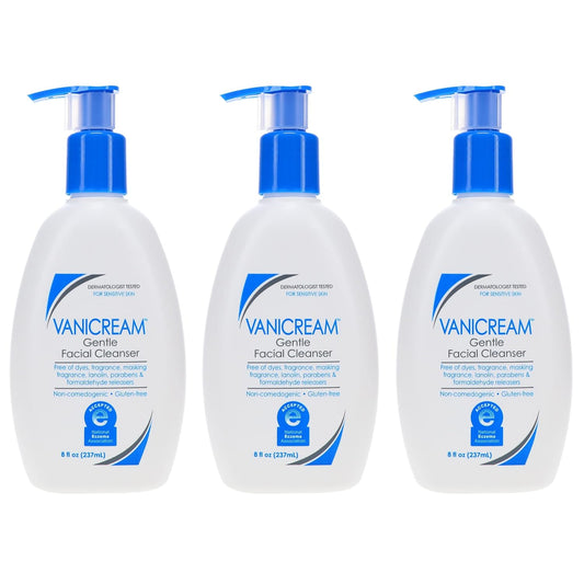 Vanicream Gentle Facial Cleanser for Sensitive Skin, 8 Oz (Pack of 3), Unscented, 24 Fl Oz