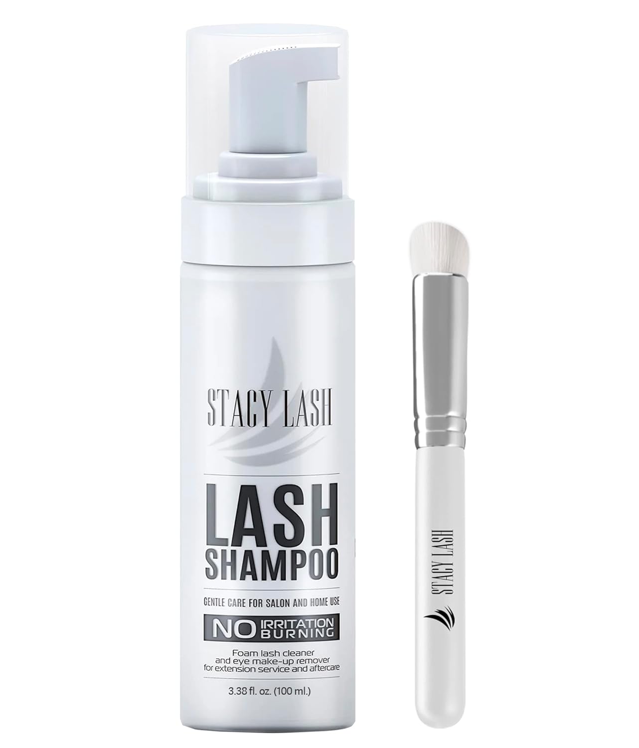 STACY LASH Eyelash Extension Shampoo + Brush / 3.38 fl.oz / 100ml / Eyelid Foaming Cleanser/Wash for Extensions & Natural Lashes/Safe Makeup Remover/Supplies for Professional & Home Use