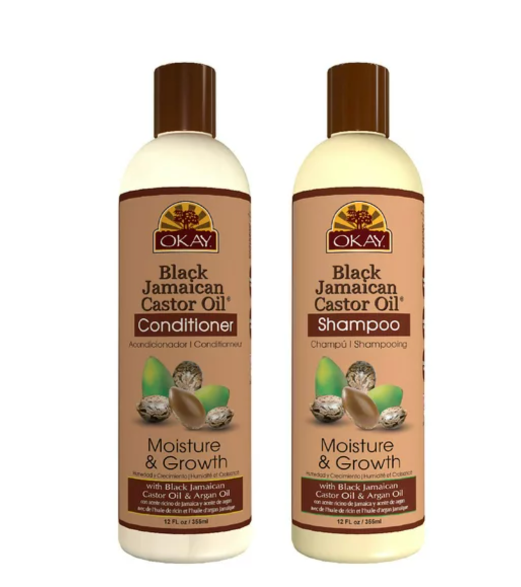 OKAY Black Jamaican Castor Oil Moisture Growth Shampoo and Conditioner - Sulfate, Silicone, Paraben Free (12 oz., 2pk.)